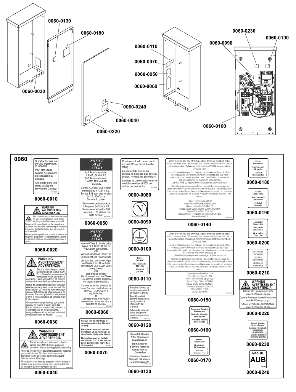 Decals Group - Ats Warning Diagram and Parts List for 071271-00  Briggs and Stratton Generator